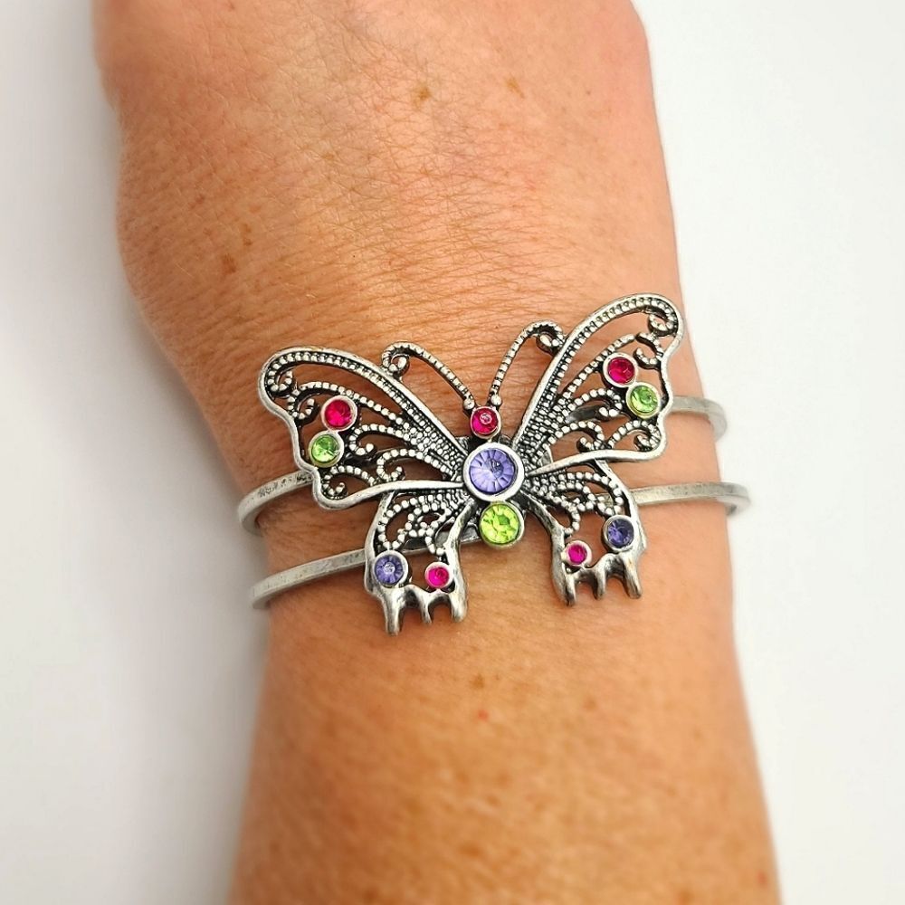 Rhinestone Butterfly hinged bracelet